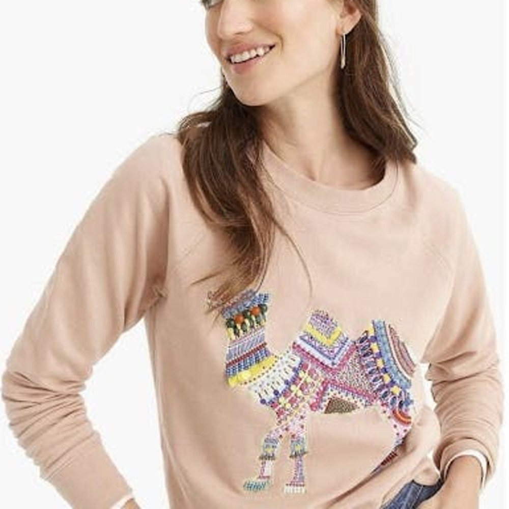 NWT J. Crew tan Camel print crewneck pull over sweater size medium
